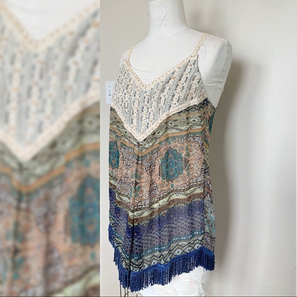 Vintage Bohemian Crochet Fringe Tank Top main image 1